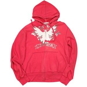 Y2K Style COMPANY 81 Mens Hoodie XXL Red Eagle Graphic Full Zip Sweatshirt